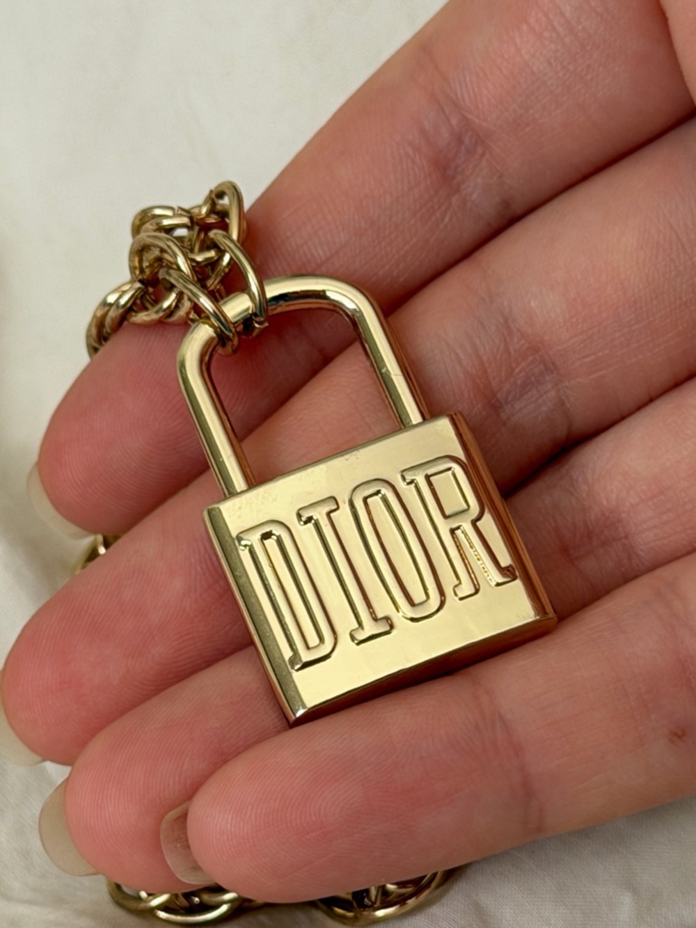 Dior Gold-tone Padlock Logo Necklace